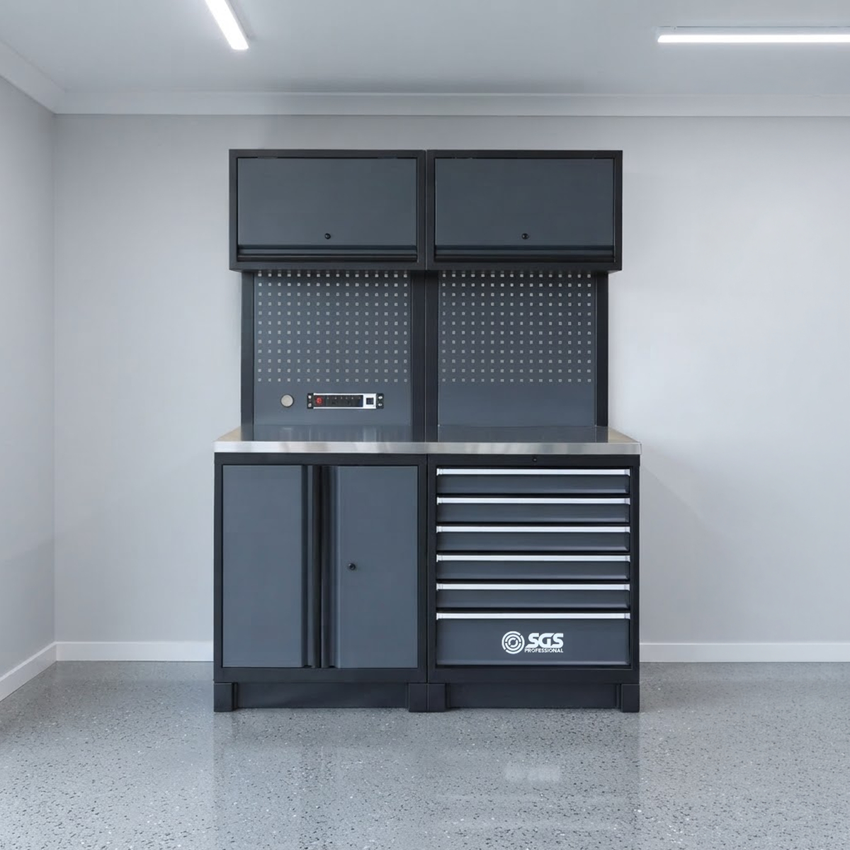 SGS Pro Heavy Duty Garage Storage System | Dual Powerstrip Cabinets | Tall Double Cabinet